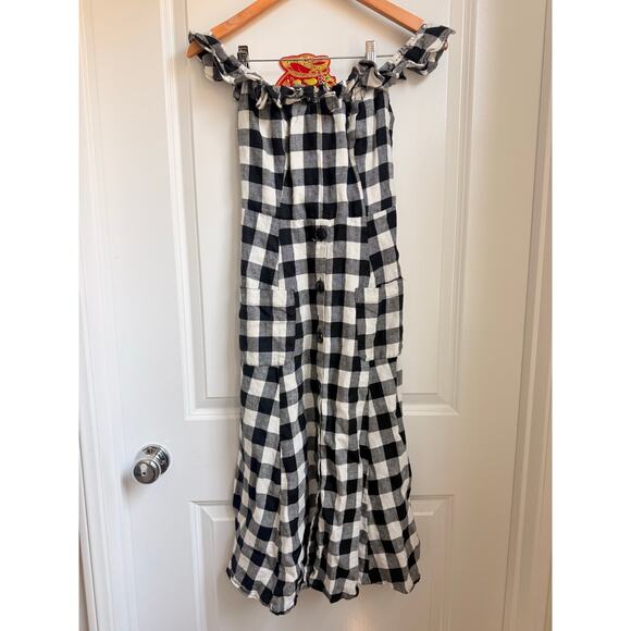 Reformation Hattie Off Shoulder Linen Midi Dress‎ US 0 Gingham Europe Vacation - Picture 5 of 9